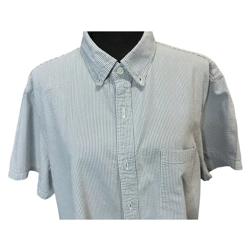 J.Crew Button Down Shirt Short Sleeve Pocket Men’s XL Blue White Striped Cotton